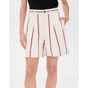 Faherty Cream Stripe High-Rise Tailored Shorts